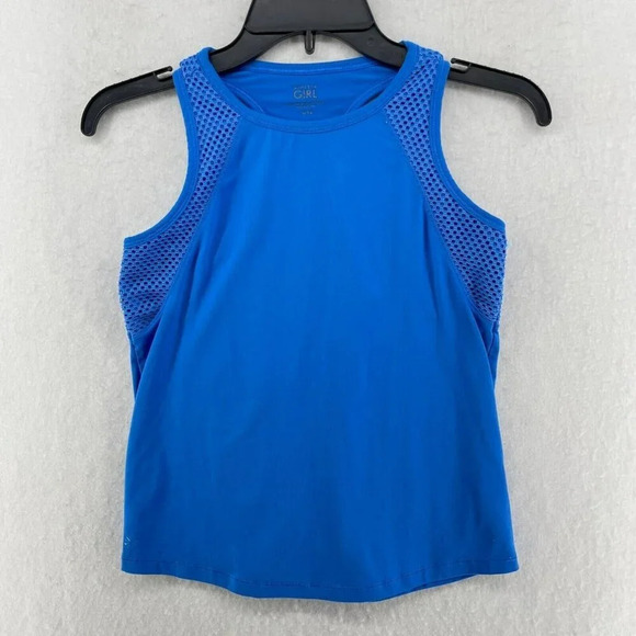 Athleta Girls Activewear Top L 12 Blue Mesh Round Necdk Sleeveless Pullover - Picture 1 of 9